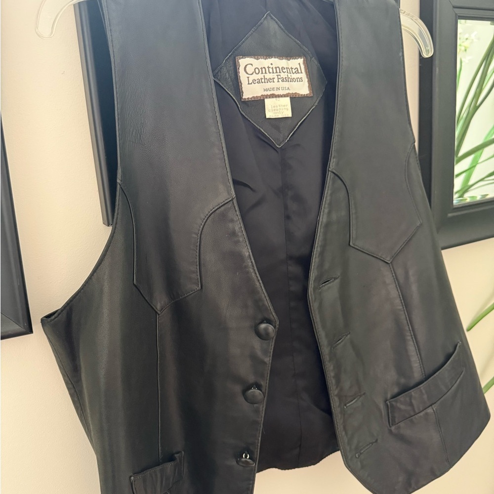 Black mens leather vest